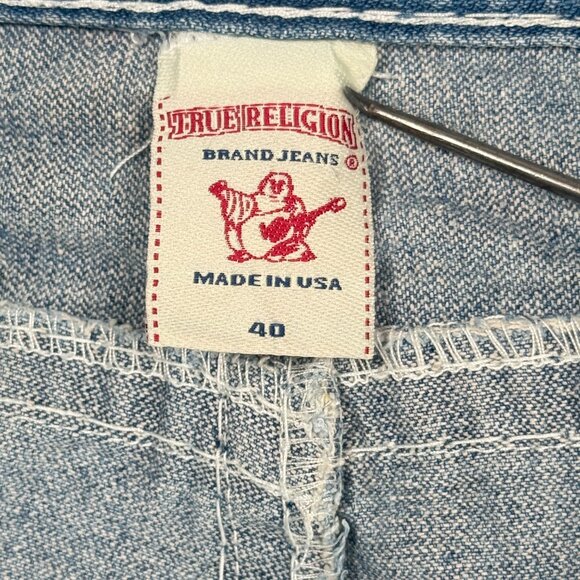 Y2K True Religion Ricky Super T Bootcut Jeans Distressed Light Wash USA Size 40 - Picture 9 of 10